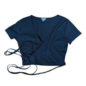 Garage Black V-Neck Cropped Top with Waist String Wrap Women Size Medium